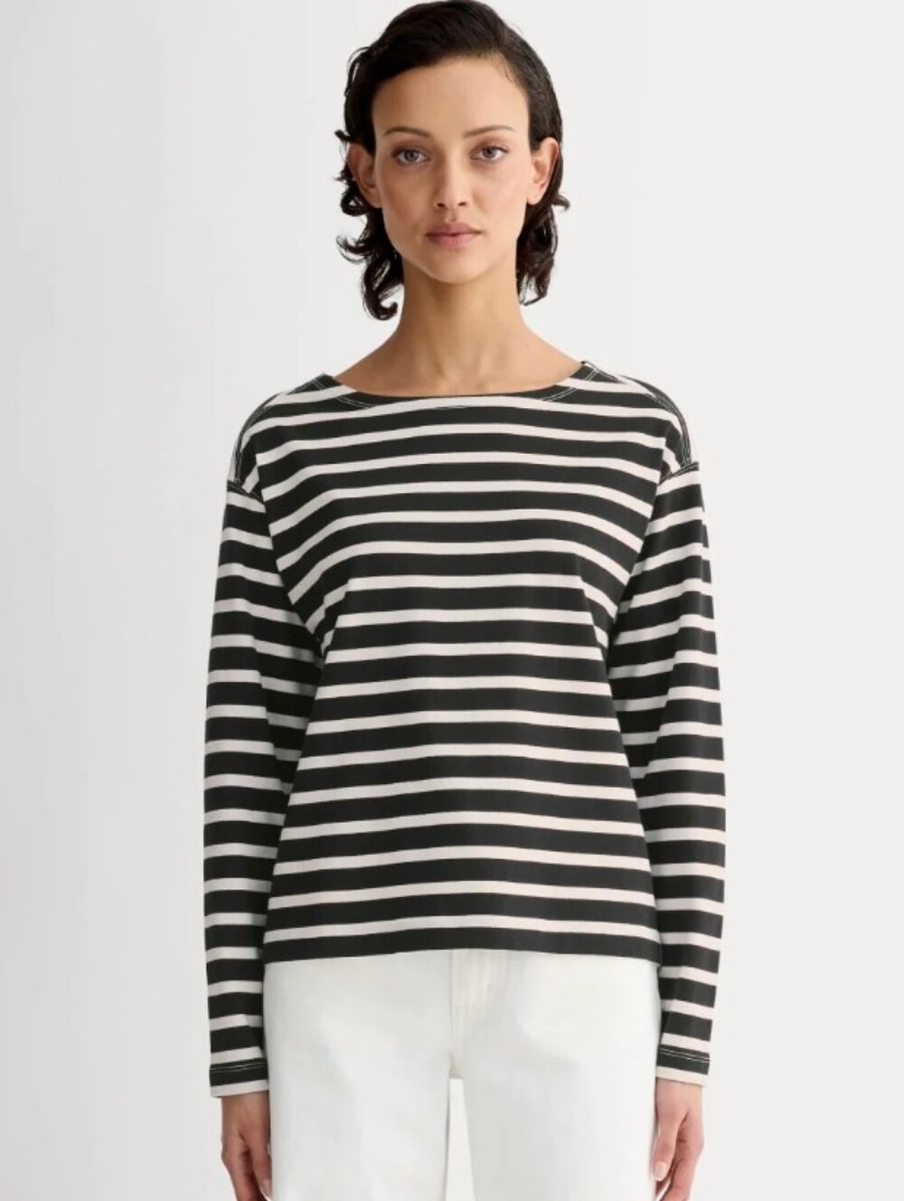 Everlane Mariners Heavy Weight Striped Long Sleeve Boatneck Tee Top Size L NWOT
